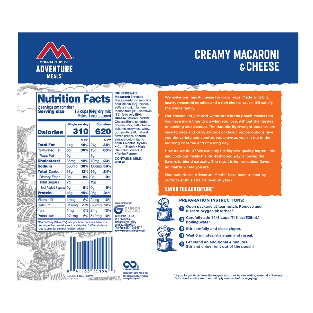 Mountain House Adventure Meal Creamy Mac & Cheese FOOD
