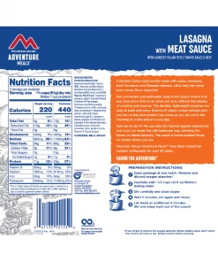 Mountain House Adventure Meal: Lasagna W/ Meat Sauce FOOD